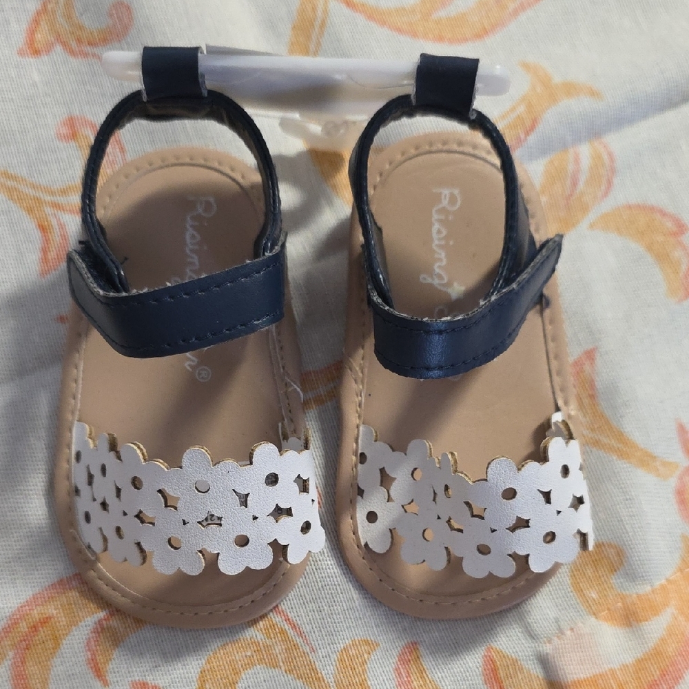 Rising Star Navy and White Floral Toddler Sandals